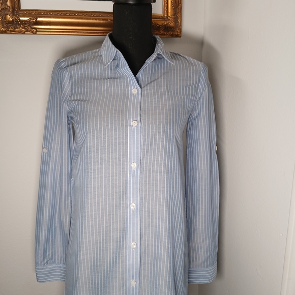 BCBGeneration Light Blue Striped Button Down Shirt - Picture 1 of 5
